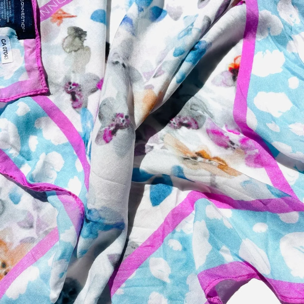 French Connection Floral Scarf with Pink and Blue